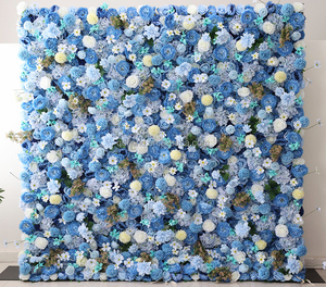 A36 8ft by 8ft Fournitures de mariage Panneau mural floral Décoration Lumière artificielle <span class=keywords><strong>Soie</strong></span> blanche Fleur de rose bleu royal Toile de fond murale - Product Image 6