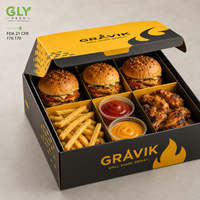 Boîte à compartiments personnalisée pour la restauration rapide à emporter, pour mini-burger, poulet frit, frites, sauce, emballage de repas en papier