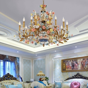 Colgante de flor de cerámica, lámpara de araña de latón antiguo Vintage, lámpara de araña de país francés para isla de cocina - Product Image 3