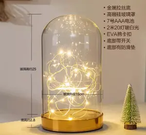 ספק מפעל סין דקורטיבי שקוף פרח זכוכית כיפת צנצנת פעמון קלוש עם בסיס נירוסטה זהב