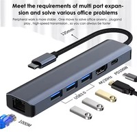 Justlink ekstensi Tipo 6 in 1, HDMI 4K30Hz Tipe c PD 100W pengisian cepat RJ45 1000mbps Docking Station USB3.0 Concentrator