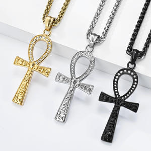 Ancient Egyptian Ankh <b>Cross</b> Necklace Gold Plated Zinc Alloy Pendant Unisex Gift Jewelry With Pave Setting - Product Image 2