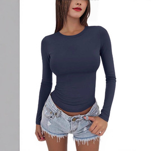Nouveau T-shirt moulant pour femme, col mandarin, couleur unie, style européen et américain, avec traitement anti-plis, sans étiquettes, collection Printemps - Product Image 5
