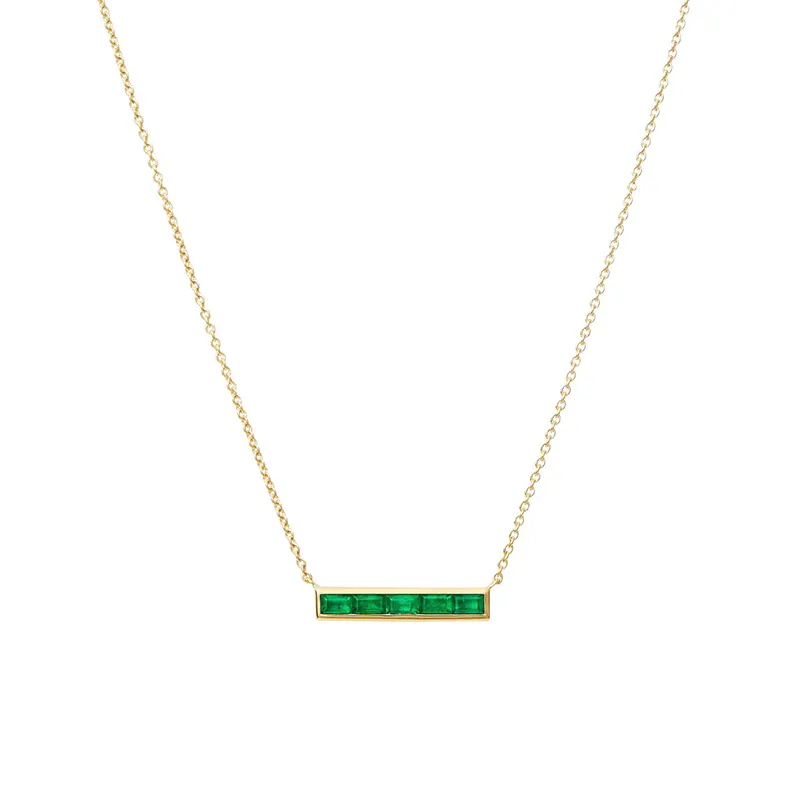 RINNTIN GN102 Dainty Jewelry Green Cubic Zirconia Rectangular Pendant 10K 14K 18K Solid Yellow Gold Bar Necklace