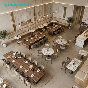 Modern Restaurant Booth <b>Set</b> <b>Round</b> <b>Table</b> Faux Marble Top Wood Frame 6 Seats Commercial <b>Dining</b> Furniture - Product Image 5