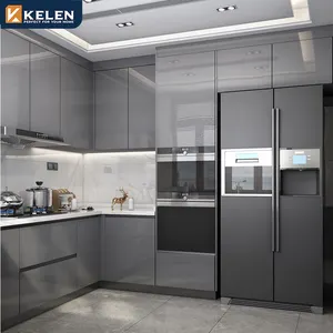 Kelen 2024 Wholesale home kitchen cabinet modern kitchen cabinets gray glossy kitchen cabinet