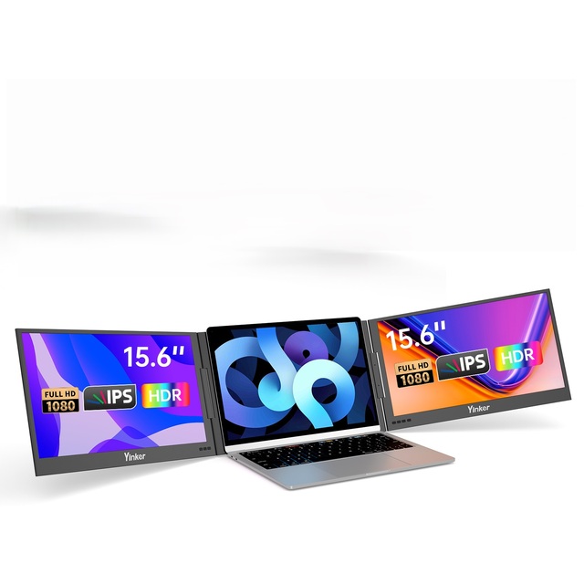 15.6" Triple Portable Monitor, 1080P FHD IPS, 360° Rotation, Single USB-C, Mac/Windows/Android/PS4 for 11-17" Laptops