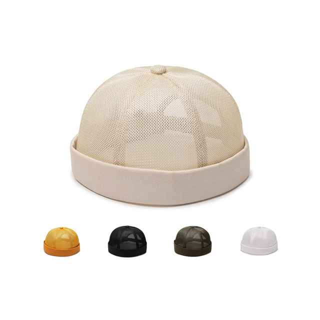 OEM Casual Summer Men's Polyester Mesh Outdoor Hats Breathable Hip Hop Solid Color Travel Without Brim Adjustable Landlord Caps