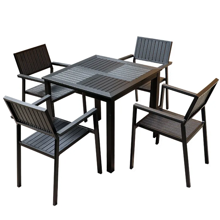 2023 popolare tavolino da esterno Set tavolo e sedia in legno di plastica mobili da giardino per esterni