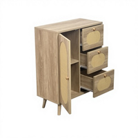 Armoire de rangement moderne en rotin avec 1 porte et trois tiroirs, étagères réglables - Salon, chambre et couloir, naturel