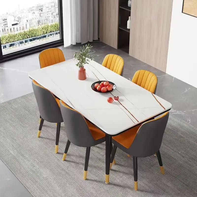 Mesa de jantar em mármore retangular moderna conjunto de mesa em pedra sinterizada branca