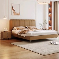 Meubles de maison haut de gamme Cadre de lit en bois Queen Lit de luxe avec tête de lit rembourrée en cuir Lit king size pour chambre à coucher
