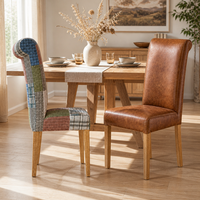Chaise de salle à manger à dossier haut en laine mélangée à motif tartan, pieds en chêne massif, chaise d'appoint ergonomique rembourrée à dossier inclinable pour la maison, la salle à manger ou le café