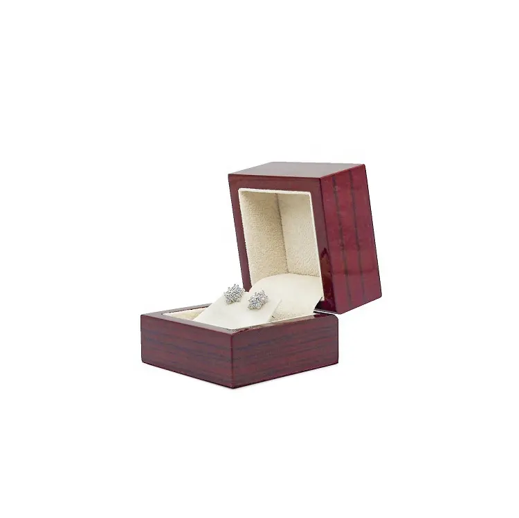 Wooden grain bead fleece inner luxury ear ring jewellery boxes lacquered jewelry packaging earring box 2022