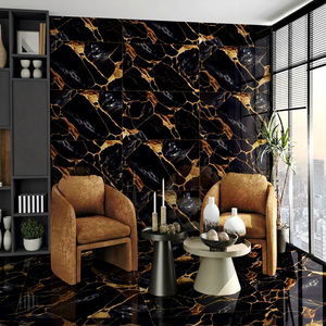 Azulejos de Porcelana Negros Astral Flow de 60x120mm con Acabado Brillante, Diseño Moderno con Vetas Azules y Doradas para Baño, Pasillo y Revestimiento - Product Image 1