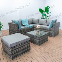 Conjunto de Sofá Esquinero de Mimbre Sintético de 6 Plazas para Exteriores con Mesa de Centro y Otomana para Jardín o Patio
