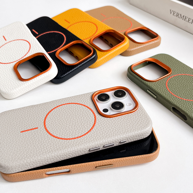 Custom Premium Luxury Full Grain Pebble PU Leather Magnetic Cover for iPhone 15 Pro Max 17 16 14 13 Shockproof Mobile Phone Case