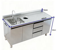 Freistehende Doppelbecken-Gewerbeküchenspüle aus 304 Edelstahl mit modularer Abflussrinne 128x60x80cm für Restaurant-Geschirrspülung