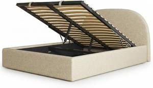 Letto Moderno Imbottito 140x200cm con Spazio di Archiviazione, Struttura a Doghe, Rivestimento in Velluto, Telaio in Legno, Capacità 250kg, <span class=keywords><strong>Testiera</strong></span> Imbottita - Product Image 6