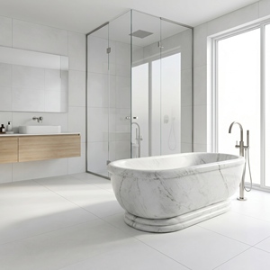 Bañeras Ovaladas Modernas de Lujo Hechas a Medida, Exclusivas de Mármol Gris Carrara, Independientes, para Baño, Villa, Hotel, Casa - Product Image 3