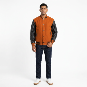 Customizable Winter Breathable Varsity <b>Baseball</b> <b>Jacket</b> <b>Men</b> Stand Plain Dyed College Letterman Outerwear Canvas Front Coated - Product Image 1