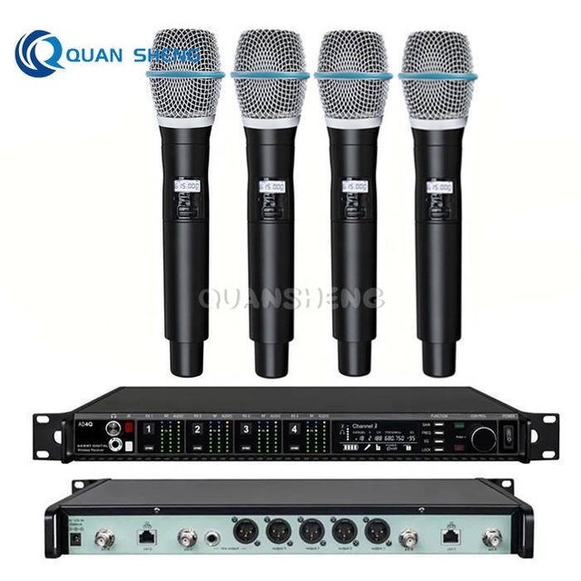 High Quality UHF AD4Q Beta87 Lavalier Headset with AXT100 Professional 4-Channel Handheld Metal Wireless Microphone System