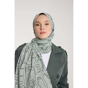 Écharpe en Soie Satinée de Luxe Pure Tonalité, Motif Personnalisé Designer Vert Clair avec Accents Foncés, Longue pour les Saisons Printemps-Été - Product Image 2