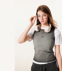 Women's Gray Sleeveless Tank Top Crew Neck Solid Color Cotton Jersey Casual Wear Breathable Regular Fit All Seasons - Product Image 2