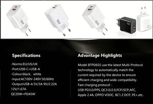 US/EU Plug 65W <b>USB</b> <b>C</b> Charger PD <b>Type</b> <b>C</b> Fast Charging Wall <b>Adapter</b> Quick Charge 4.0 Phone Charging Universal Device - Product Image 5