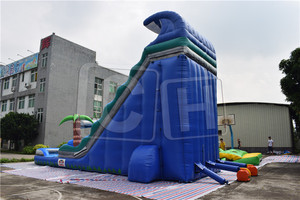 Toboggans aquatiques gonflables géants à double voie avec palmier tropical et piscine pour enfants et adultes pour parc d'attractions - Product Image 6