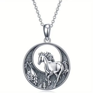 Set di Gioielli Vintage con Cavallo e Foresta, Collana e Orecchini per Donna, Stile Retrò Elegante per Uso Quotidiano, Regalo di Moda - Product Image 5