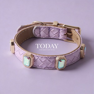 Luxury Dog Collar <b>Light</b> Blue Woven Leather Rhinestone Small Pets All Seasons - Product Image 2