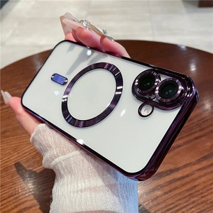 Wholesale Transparent TPU Cover Electroplated Magnetic Wireless Charge <b>Phone</b> Case for iPhone 15 Pro Max 14 Pro 13 12 11 XS MAX X - Product Image 3