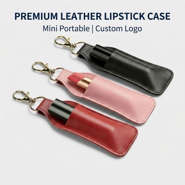 Wholesale Portable Leather Lipstick Organizer Case for Women Bag Charm Keychain Protective Lipstick Box Custom Branded