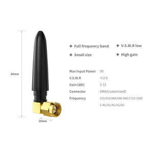 Antenne WiFi externe omnidirectionnelle 2,4 GHz haute puissance 50W 2dBi SMA Mâle 51mm en caoutchouc, Plug and Play - Product Image 2