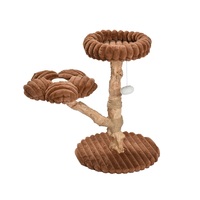 Arbre à chat compact en bois de café, griffoir en bois naturel, plateforme en peluche en forme de fleur