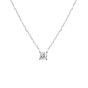 Collana con Pendente Classico Taglio Principessa con <span class=keywords><strong>Diamante</strong></span> Coltivato in Laboratorio, <span class=keywords><strong>Oro</strong></span> Giallo 14K 18K, <span class=keywords><strong>Solitario</strong></span> a 4 Griffe, Gioielleria Fine Minimalista - Product Image 1