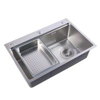 Évier de cuisine commercial en acier inoxydable 304 fait main, cuve carrée simple, surface nano laiton, installation sous plan, multifonction