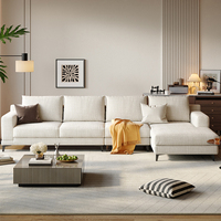Canapés en forme de L de style minimaliste pour la maison, grands canapés en tissu crème avec coin salon, canapé en forme de L moderne pour salon