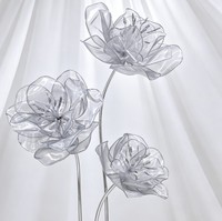 Premium-Qualität Künstliche Riesige Silberne Organza-Mohnblumen 3 Stück für Hochzeitsfotografie Bühnenhintergrund-Dekoration