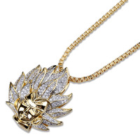 Pendentif Hip Hop plaqué or 14 carats Dragon Ball Z, figurines Son Goku et Vegeta serties de zircons, bijoux avec pierre principale en zircon