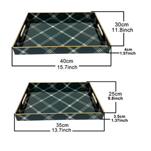 Plateau de rangement décoratif rectangulaire, plateau de service polyvalent à motif écossais vintage avec bordure dorée et poignées découpées - Product Image 6