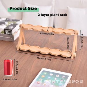 实木展示架双层八角盆支架绿色植物花瓶室内装饰食品实木展示架 - Product Image 3