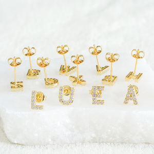 18K Gold Plated Custom <strong>Men</strong> Alphabet Initial Tiny Cubic Zirconia Ear Piercing Letter Cartilage Screw Back <strong>Stud</strong> <strong>Earrings</strong> for Women - Product Image 1