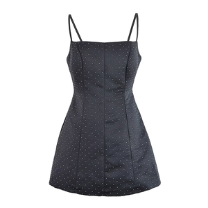 Vestido Mini sin Mangas con Tirantes y Pedrería, Cintura Imperio, Decorado con Diamantes, para Mujer, Otoño 2025, Nueva Moda Retro Elegante, ZATRHMBM - Product Image 1