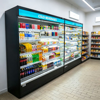 Réfrigérateur ouvert multi-étagères à rideau d'air pour supermarché, OEM/ODM, pour la présentation de fruits et légumes, avec dégivrage automatique