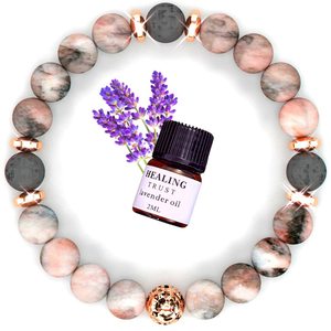 Bracelet populaire anti-anxiété en perles de zèbre rose naturel de 8 mm, cristal de pin blanc, pierre <span class=keywords><strong>d</strong></span>'empereur, bracelet coloré aux huiles essentielles - Product Image 1