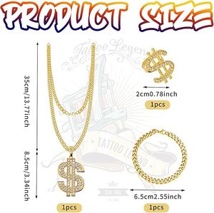 Hip Hop Kostüm Seti, 80'ler/90'lar Kalın Kumaşlı Rapçi Gangster Aksesuar Seti Süslü Elbise Kova Şapka Dolar İşareti Kolye Güneş Gözlüğü ile - Product Image 3