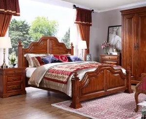 factory made bedroom set solid wood bed and wardrobe room use furniture