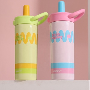 Gobelet isotherme portable personnalisé en acier inoxydable 316, à double ouverture, avec poignée et paille, design créatif et coloré pour filles - Product Image 3
